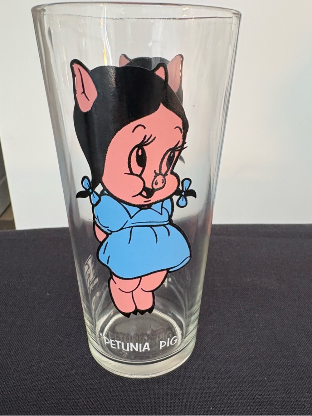 Vintage 1973 Warner Bros. Petunia Pig Pink & Blue Glass - Pepsi Collection